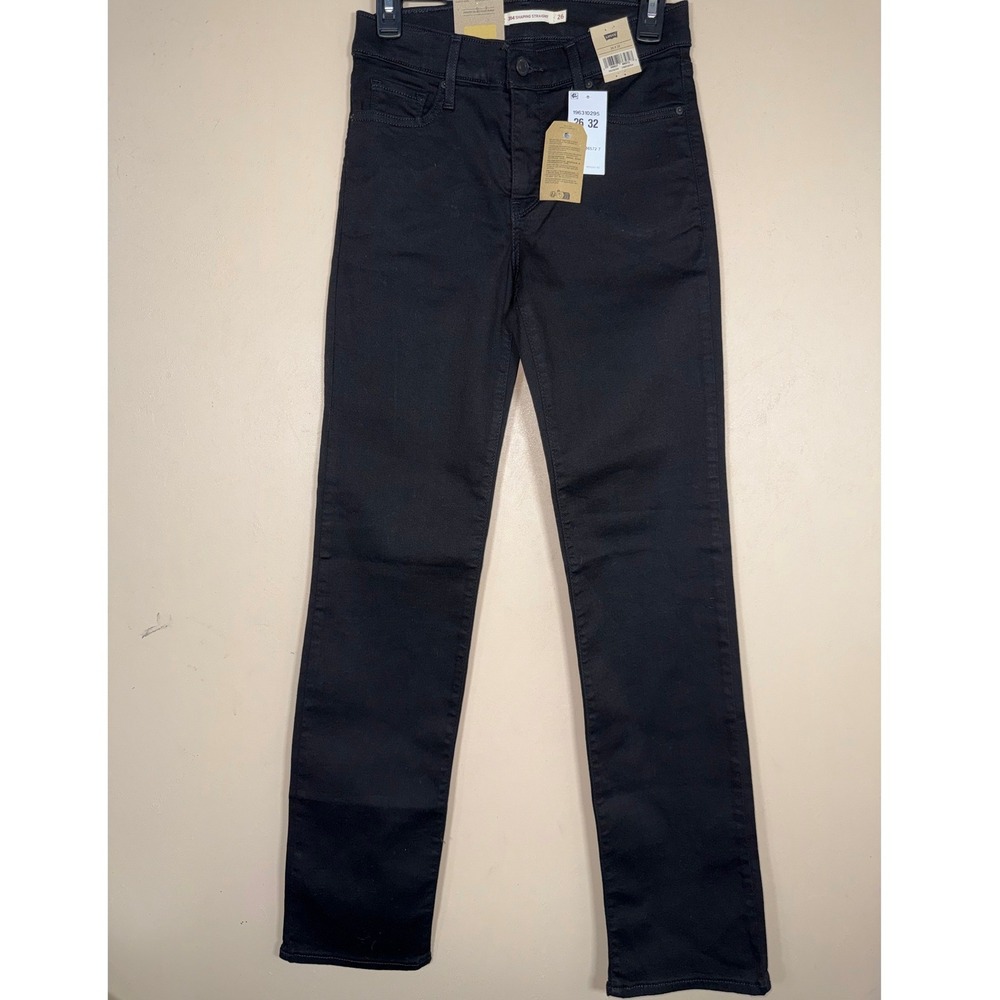 Levis 314 Shaping Straight Jeans Womens 26x32 Black Stellar Stretch Mid Rise